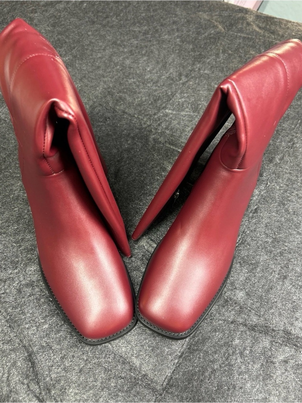 Vivianly Deep Red Square-Toe Ankle Booties